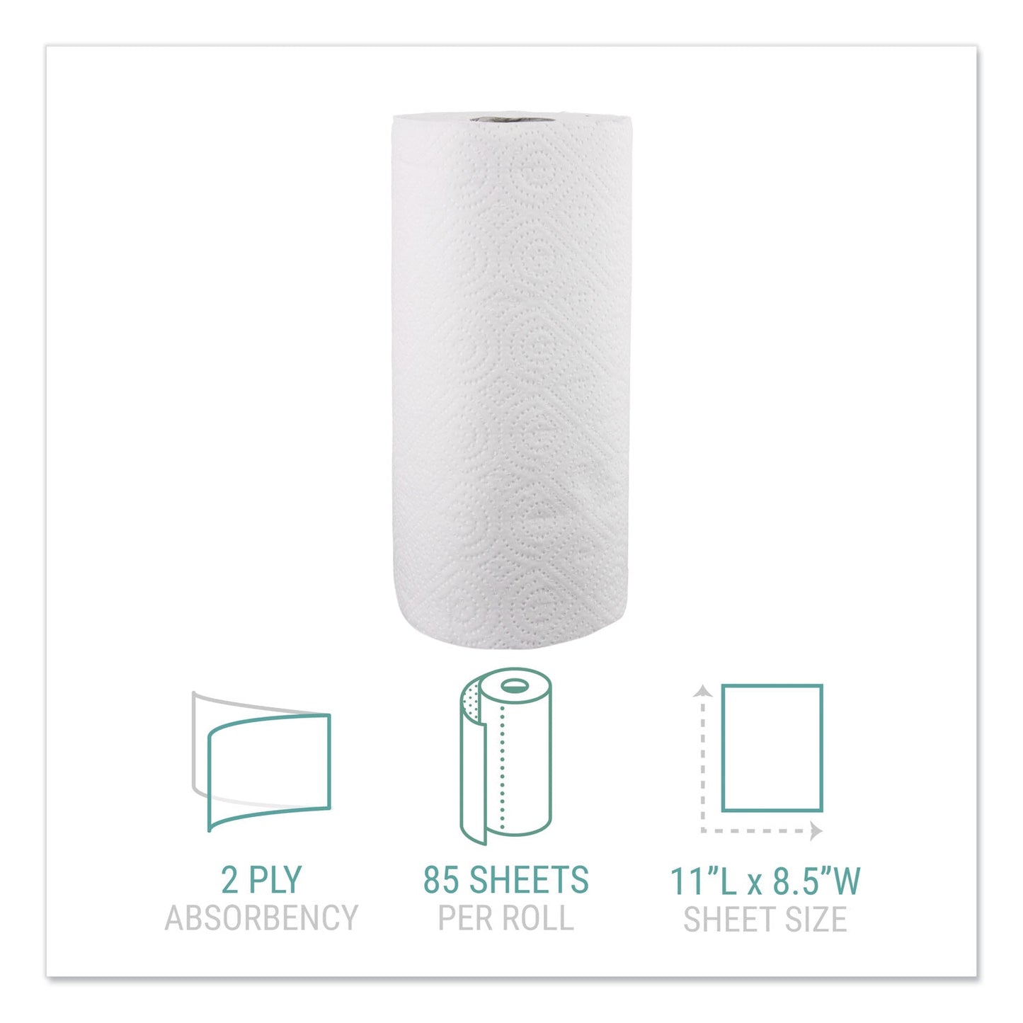 Windsoft Kitchen Roll Towels, 2-Ply, 11 x 8.5, White, 85/Roll