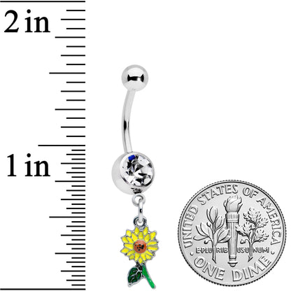 Clear Gem Cheery Sunflower Dangle Belly Ring