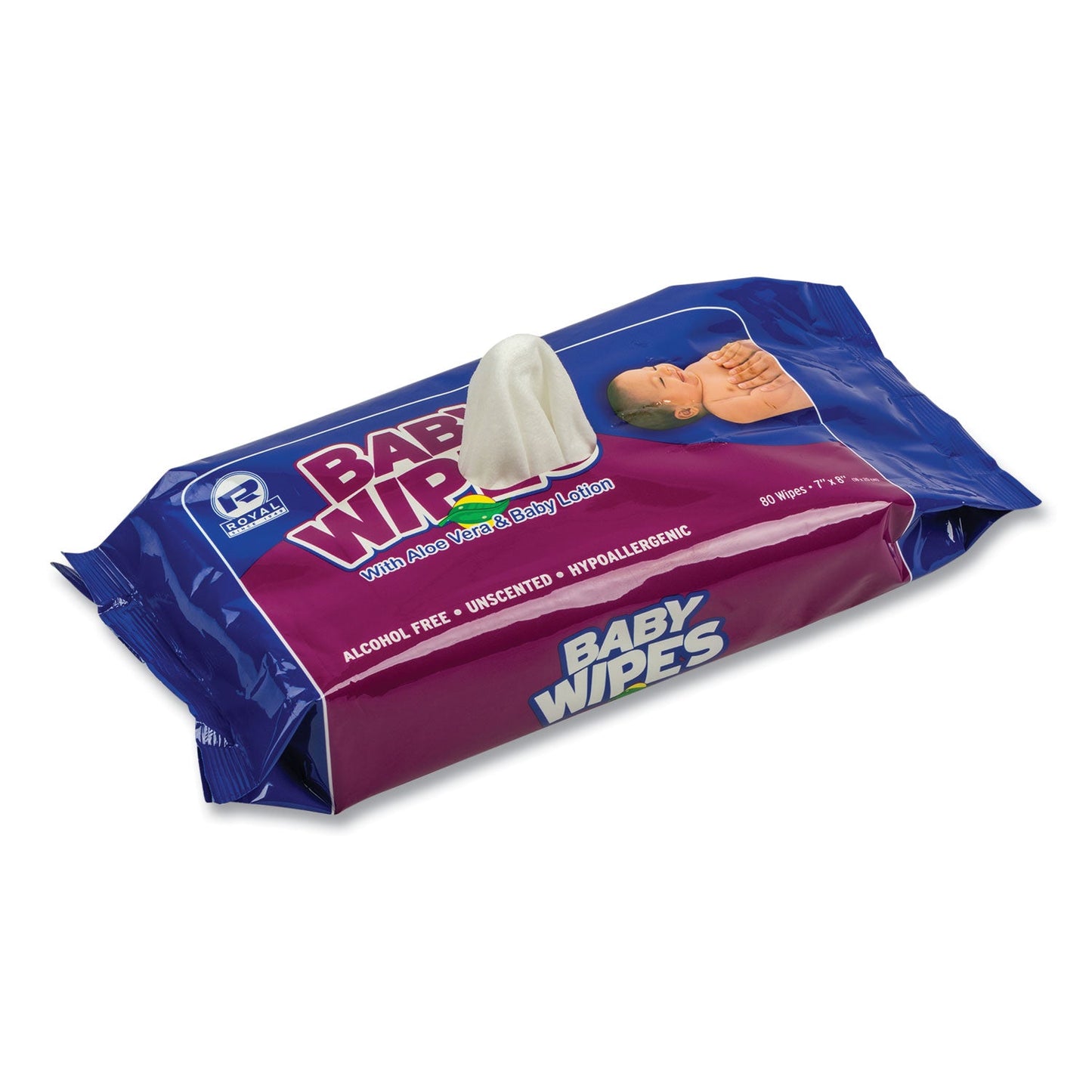 AmerCareRoyal Baby Wipes Refill Pack, 8 x 7, White, 80/Pack, 12 Packs/Carton