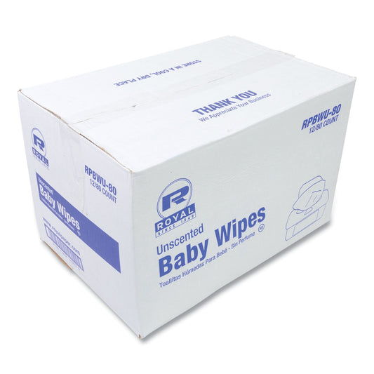 AmerCareRoyal Baby Wipes Tub, White, 80/Tub, 12/Carton