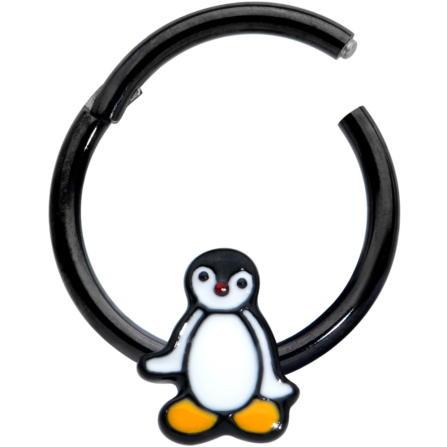 16G 3/8 Black Baby Penguin Hinged Circular Ring