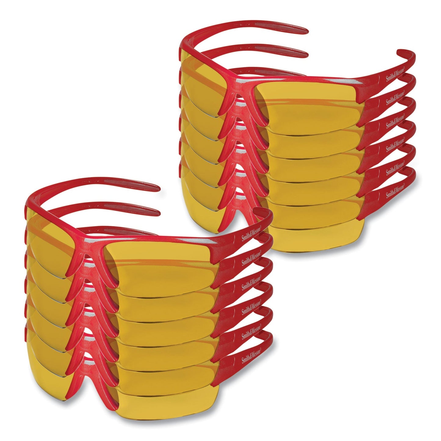 KleenGuard Equalizer Safety Glasses, Red Frames, Amber/Yellow Lens, 12/Box