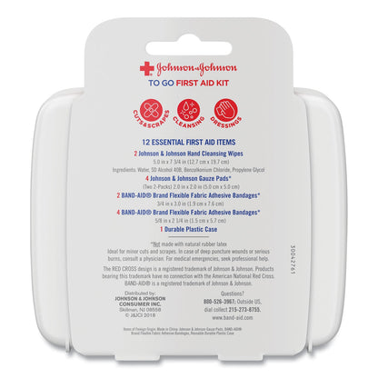Johnson & Johnson Mini First Aid To Go Kit, 12 Pieces, Plastic Case