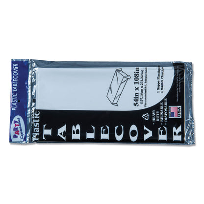 Tablemate Table Set Rectangular Table Cover, Heavyweight Plastic, 54" x 108", White, 6/Pack