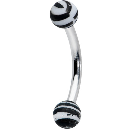 16G 5/16 Matte White Zebra Stripe Curved Eyebrow Ring