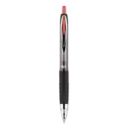 uniball Signo 207 Gel Pen, Retractable, Medium 0.7 mm, Red Ink, Smoke/Black/Red Barrel, Dozen