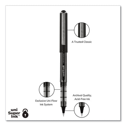 uniball VISION Roller Ball Pen, Stick, Bold 1 mm, Blue Ink, Black/Blue Barrel, Dozen