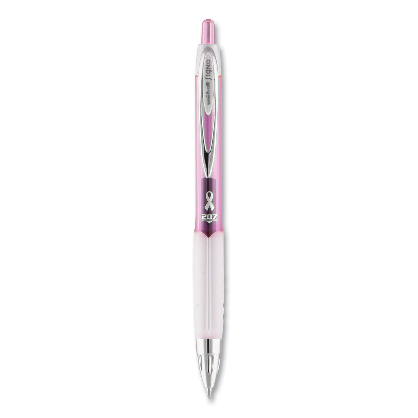 uniball Signo 207 Gel Pen, Retractable, Medium 0.7 mm, Black Ink, Pink Barrel, 2/Pack