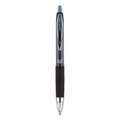 uniball Signo 207 Gel Pen, Retractable, Bold 1 mm, Blue Ink, Black/Blue Barrel, Dozen