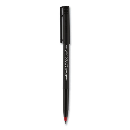 uniball ONYX Roller Ball Pen, Stick, Micro 0.5 mm, Red Ink, Black Matte Barrel, Dozen