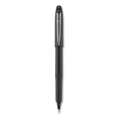 uniball Grip Roller Ball Pen, Stick, Micro 0.5 mm, Black Ink, Black Barrel, Dozen