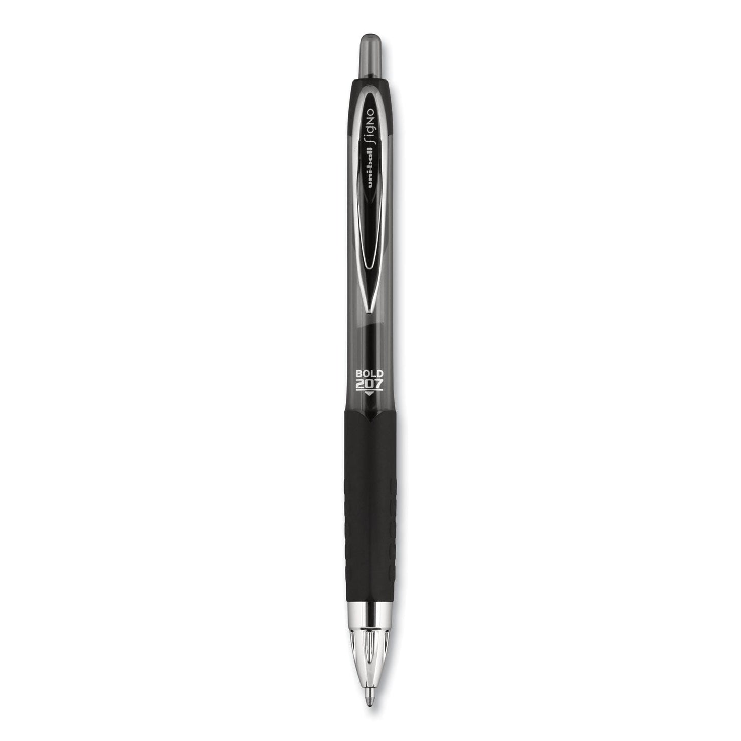 uniball Signo 207 Gel Pen, Retractable, Bold 1 mm, Black Ink, Translucent Black Barrel, Dozen