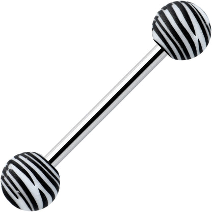 Matte White Zebra Stripe Barbell Tongue Ring