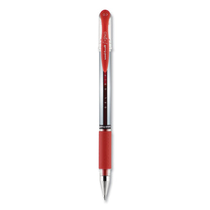 uniball Signo GRIP Gel Pen, Stick, Medium 0.7 mm, Red Ink, Silver/Red Barrel, Dozen