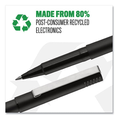 uniball Roller Ball Pen, Stick, Fine 0.7 mm, Green Ink, Black Matte Barrel, Dozen