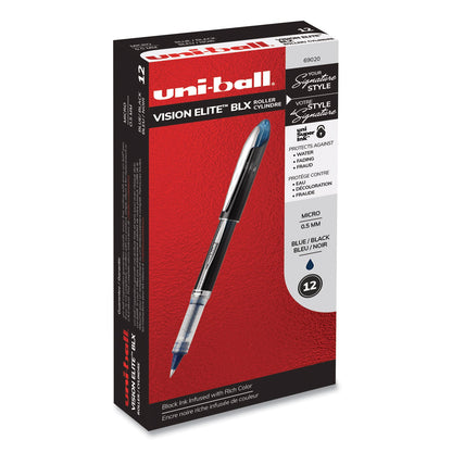 uniball VISION ELITE Roller Ball Pen, Stick, Extra-Fine 0.5 mm, Blue-Black Ink, Black/Blue Barrel