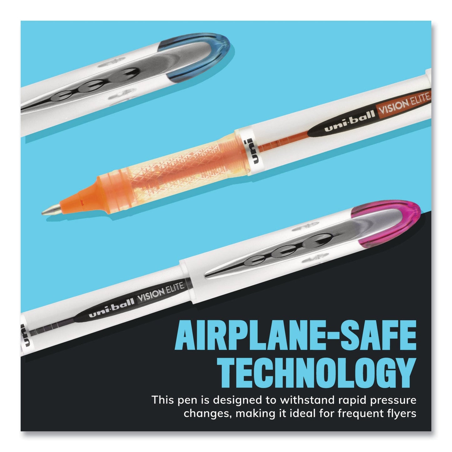 uniball VISION ELITE BLX Series Roller Ball Pen, Stick, Micro 0.5 mm, Assorted Ink and Barrel Colors, 5/Pack
