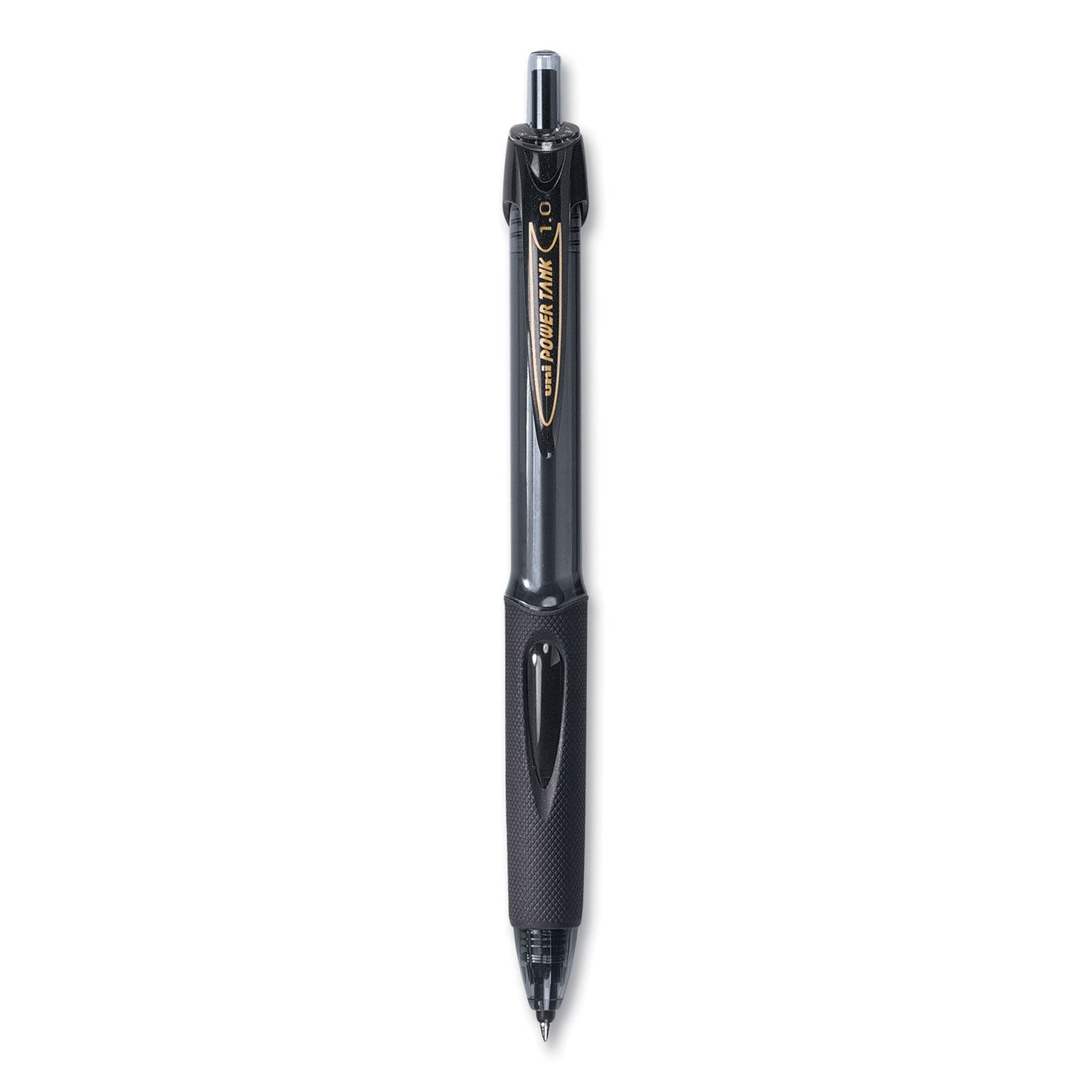 uniball Power Tank RT Ballpoint Pen, Retractable, Bold 1 mm, Black Ink, Smoke/Black Barrel, Dozen