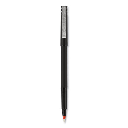 uniball Roller Ball Pen, Stick, Micro 0.5 mm, Red Ink, Black Matte Barrel, Dozen