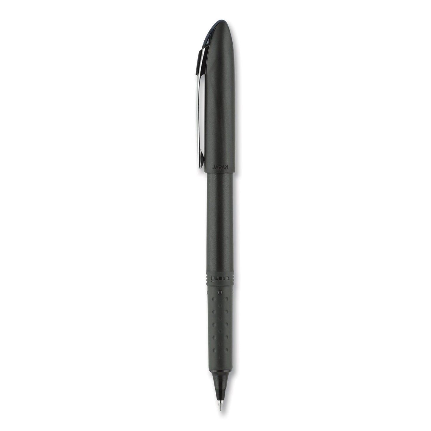 uniball Grip Roller Ball Pen, Stick, Micro 0.5 mm, Black Ink, Black Barrel, Dozen