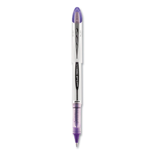 uniball VISION ELITE Roller Ball Pen, Stick, Bold 0.8 mm, Purple Ink, White/Purple Barrel