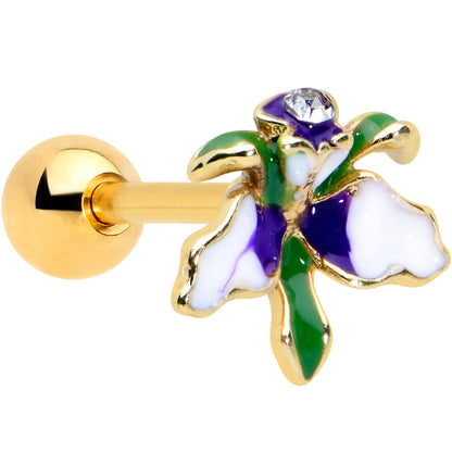 16G 1/4 Clear Gem Gold Tone Iris Flower Cartilage Tragus Earring