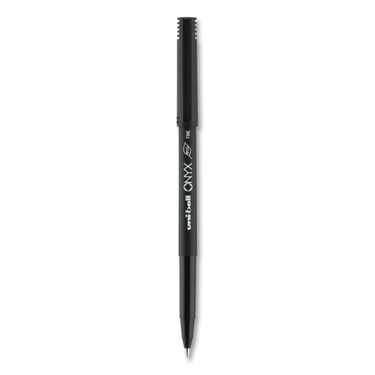 uniball ONYX Roller Ball Pen, Stick, Fine 0.7 mm, Black Ink, Black Matte Barrel, Dozen