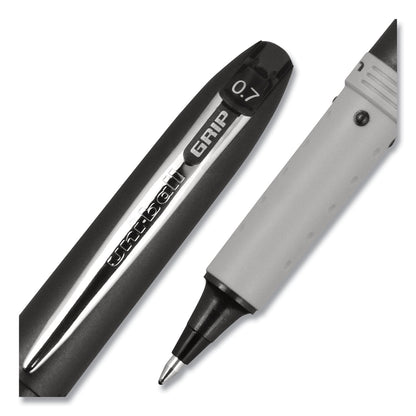 uniball Grip Roller Ball Pen, Stick, Fine 0.7 mm, Black Ink, Black Barrel, Dozen