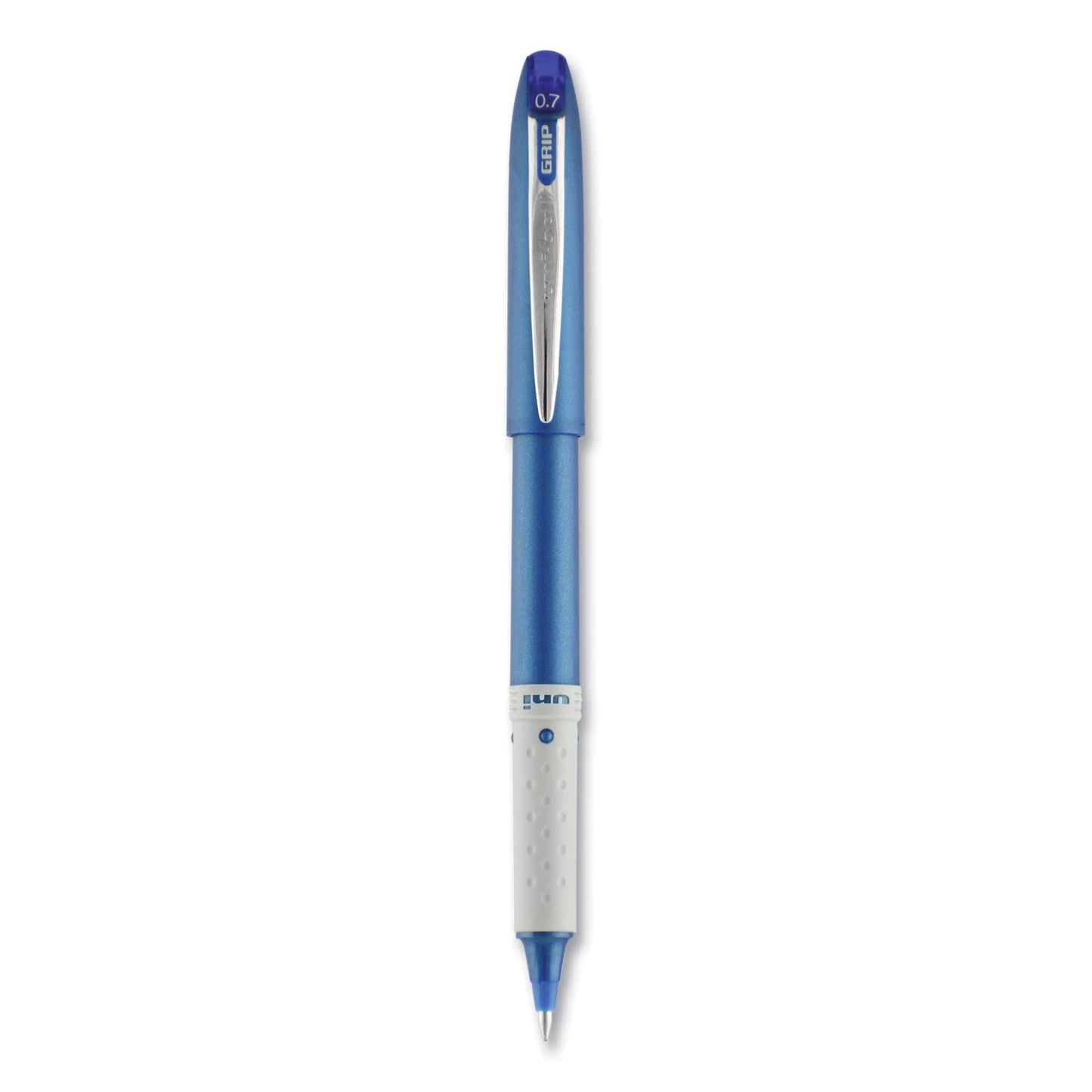 uniball Grip Roller Ball Pen, Stick, Fine 0.7 mm, Blue Ink, Blue Barrel, Dozen