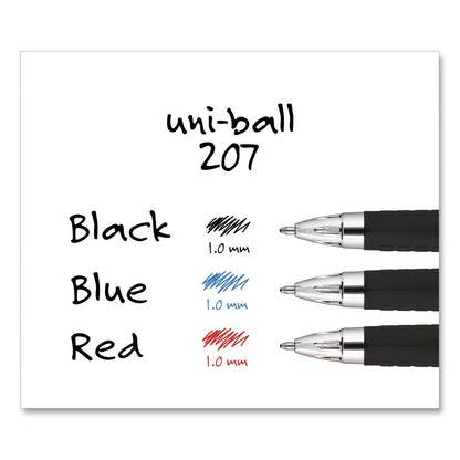 uniball Signo 207 Gel Pen, Retractable, Bold 1 mm, Black Ink, Translucent Black Barrel, Dozen