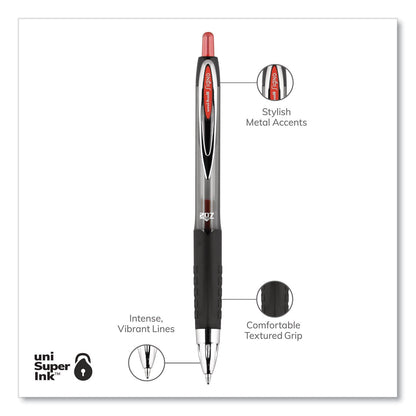 uniball Signo 207 Gel Pen, Retractable, Medium 0.7 mm, Red Ink, Smoke/Black/Red Barrel, Dozen