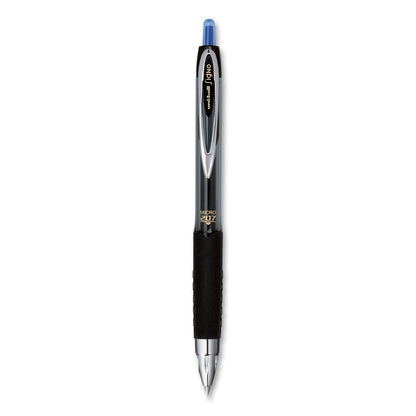 uniball Signo 207 Gel Pen, Retractable, Micro 0.5 mm, Blue Ink, Smoke/Black/Blue Barrel, Dozen