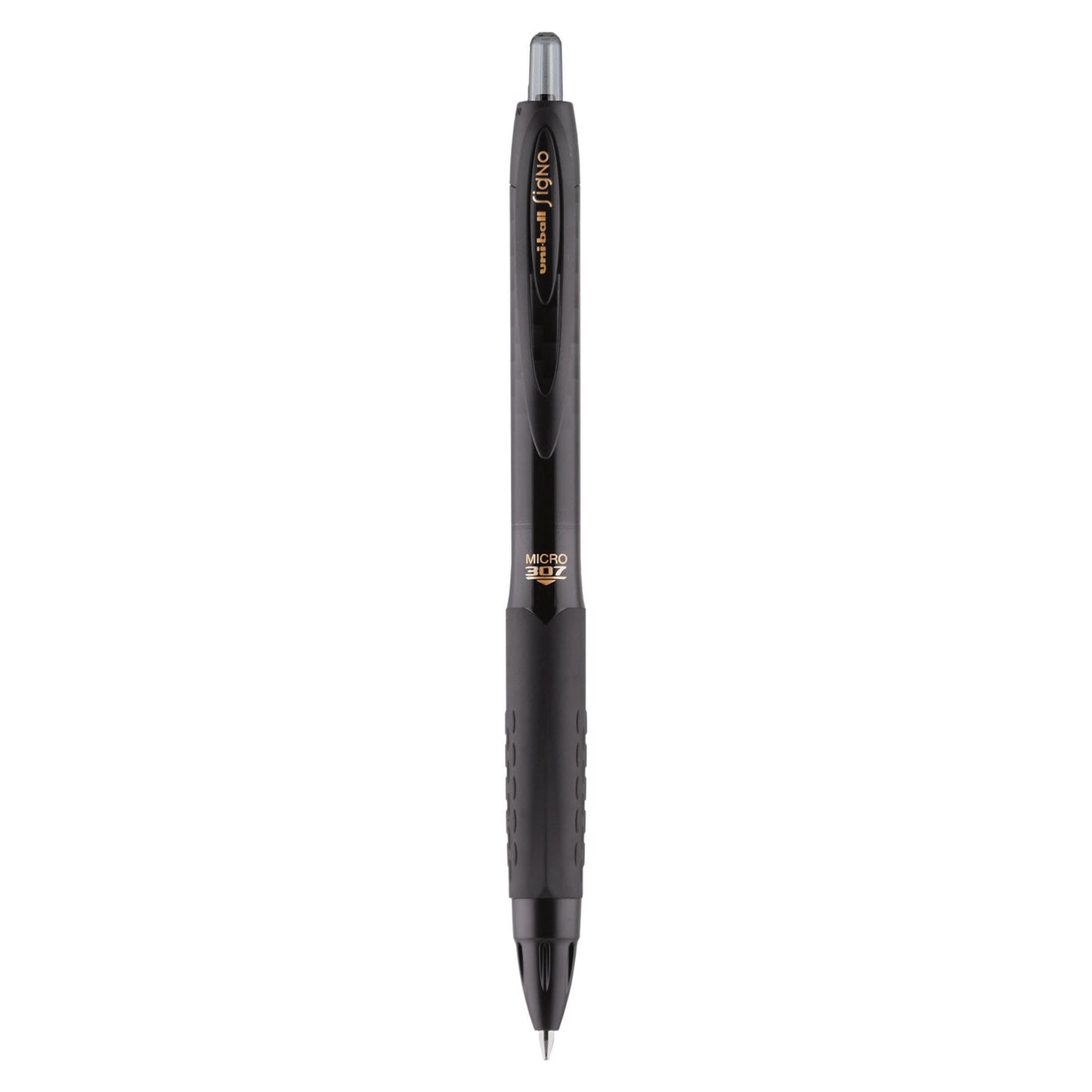 uniball 307 Gel Pen, Retractable, Micro 0.5 mm, Black Ink, Black Barrel, Dozen