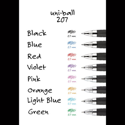 uniball Signo 207 Gel Pen, Retractable, Medium 0.7 mm, Black Ink, Translucent Black Barrel, 4/Pack