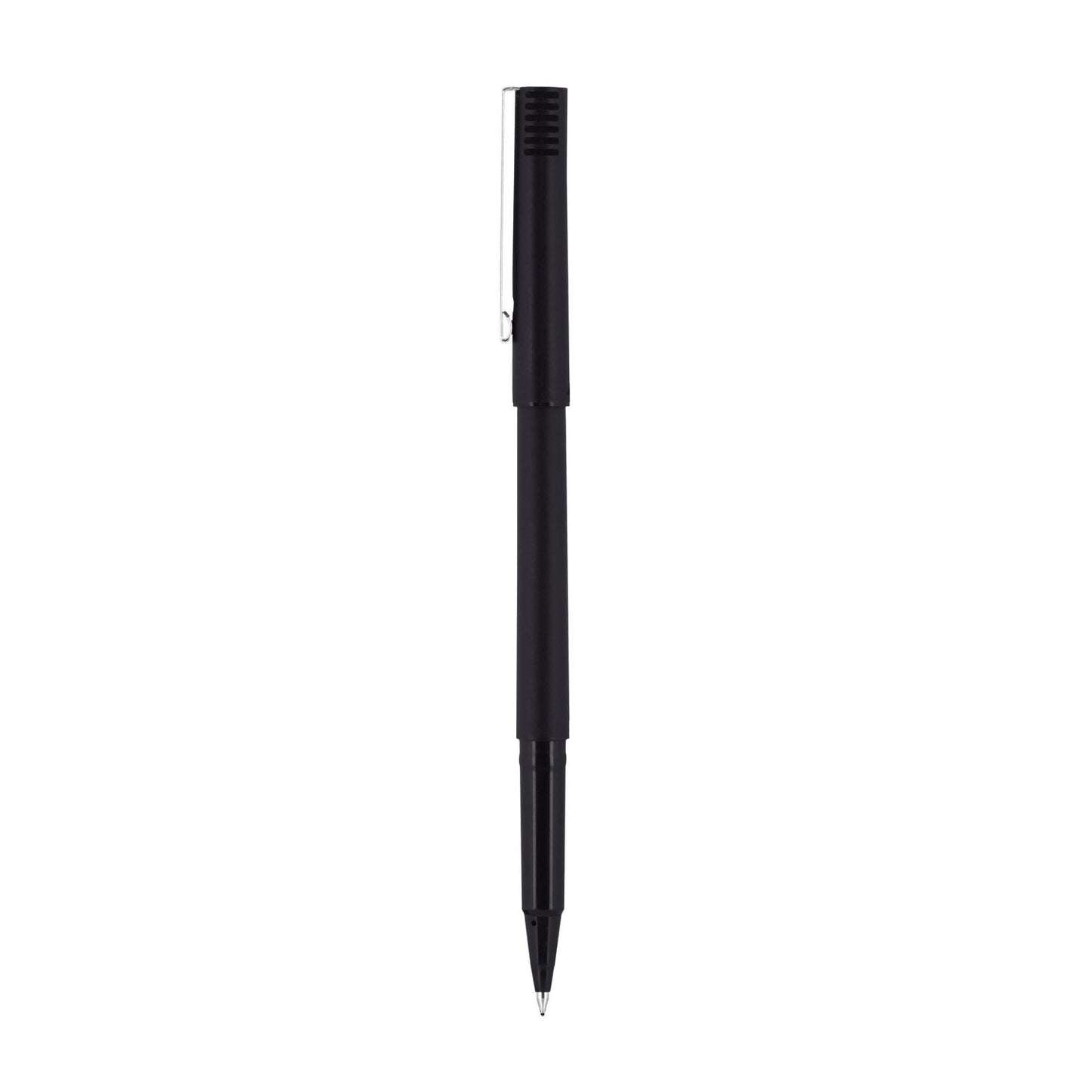 uniball Roller Ball Pen, Stick, Micro 0.5 mm, Black Ink, Black Matte Barrel, 36/Pack