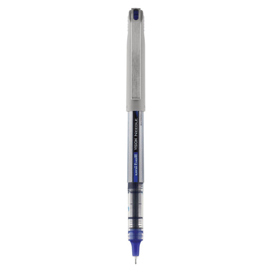 uniball VISION Needle Roller Ball Pen, Stick, Fine 0.7 mm, Blue Ink, Silver Barrel, Dozen