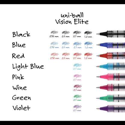 uniball VISION Roller Ball Pen, Stick, Fine 0.7 mm, Blue Ink, Blue/Gray Barrel, Dozen