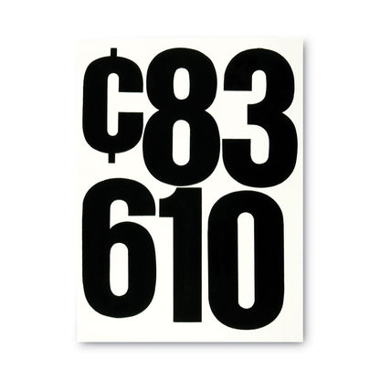 Chartpak Press-On Vinyl Numbers, Self Adhesive, Black, 6"h, 21/Pack
