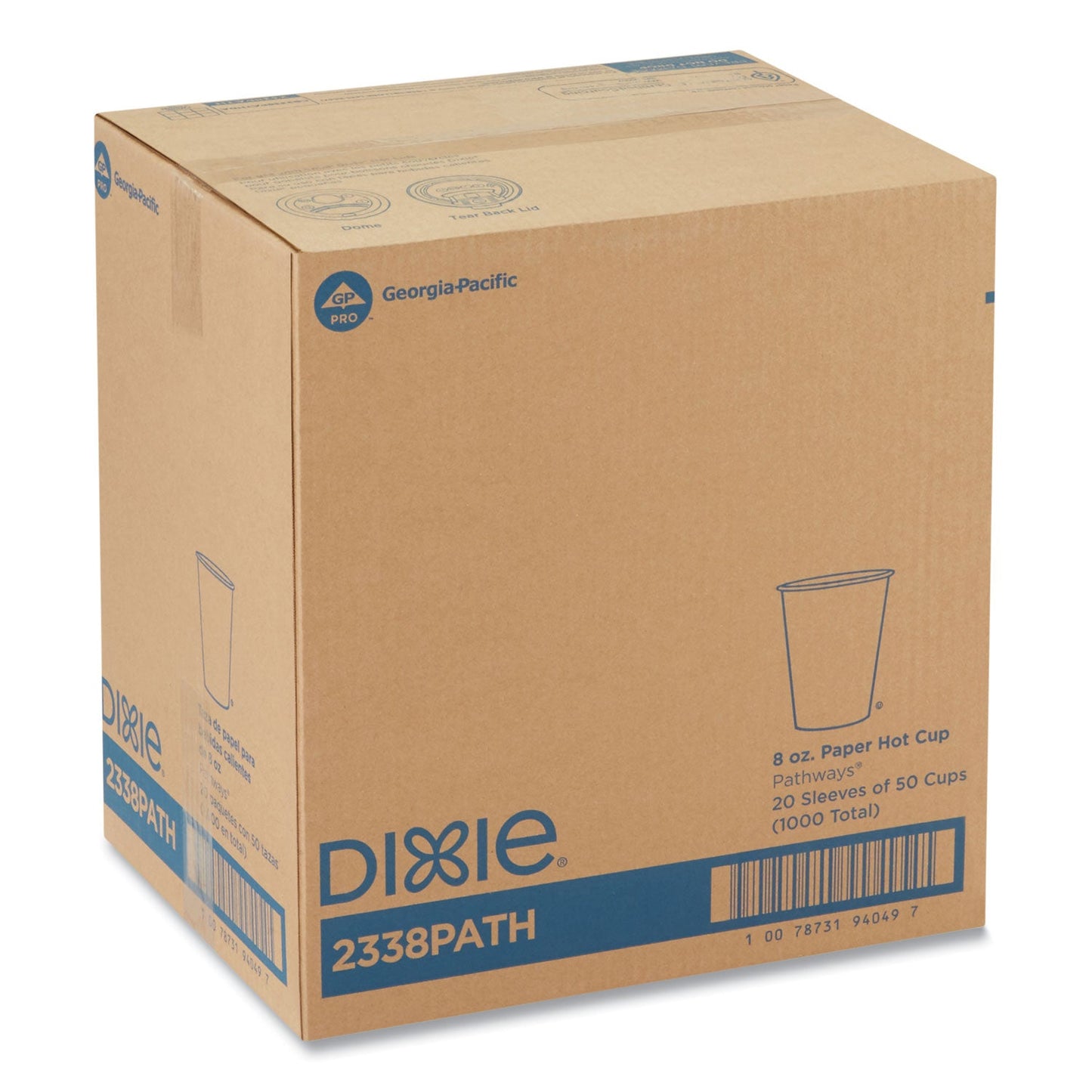 Dixie Pathways Paper Hot Cups, 8 oz, White/Green, 50/Pack