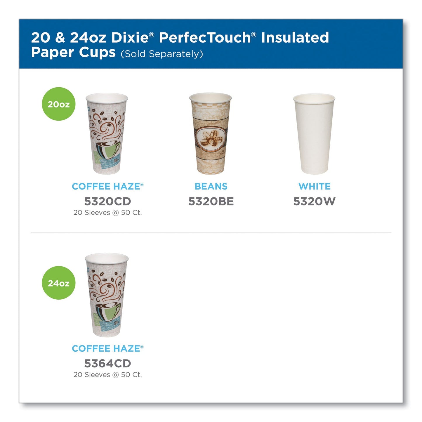 Dixie PerfecTouch Paper Hot Cups, 20 oz, Coffee Haze Design, 25/Sleeve, 20 Sleeves/Carton