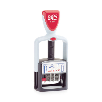 COSCO 2000PLUS Model S 360 Two-Color Message Dater, 1.75 x 1, "Paid," Self-Inking, Blue/Red
