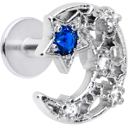 16G 1/4 Clear Blue Gem Star Crescent Moon Labret Monroe Tragus