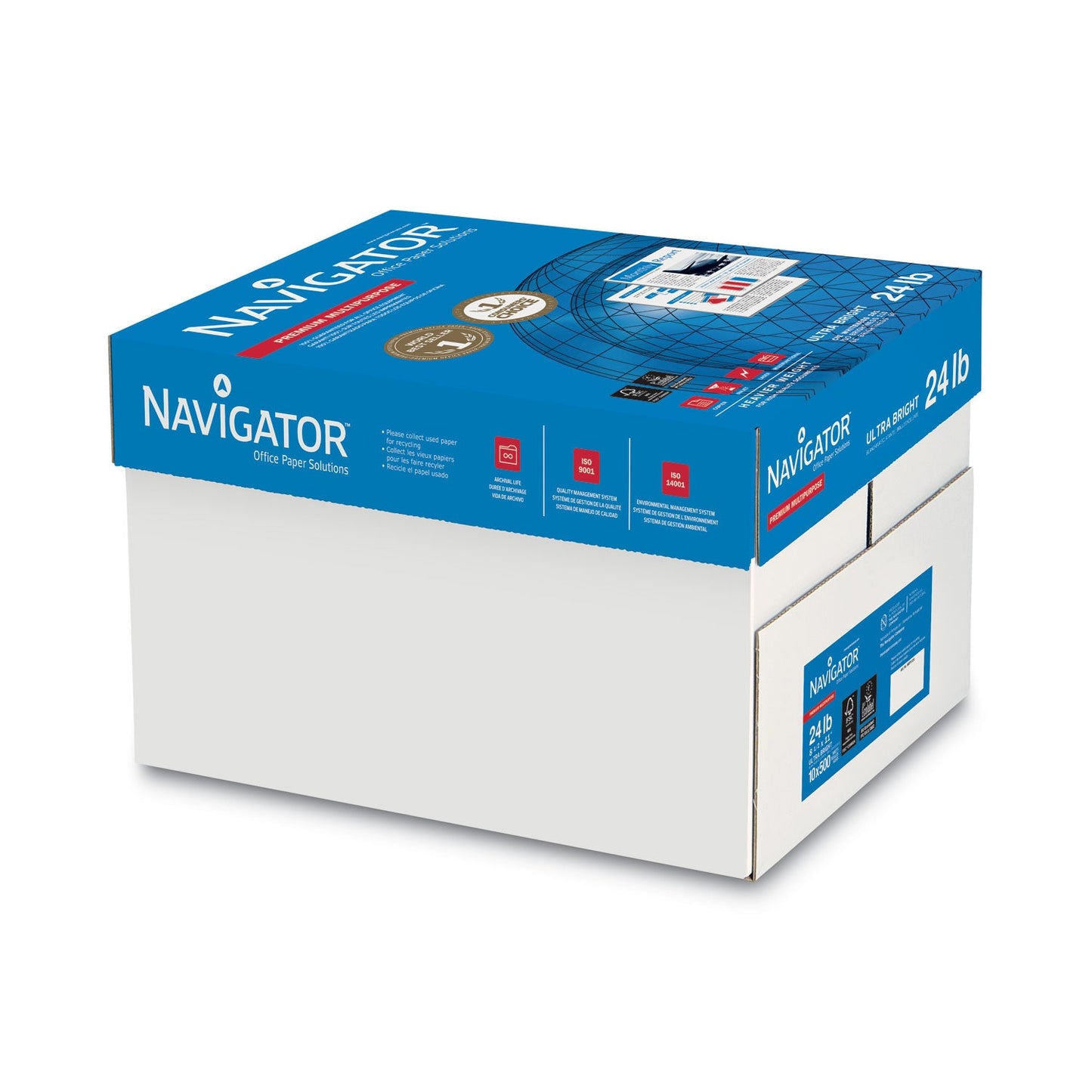 Navigator Premium Multipurpose Copy Paper, 97 Bright, 24 lb Bond Weight, 8.5 x 11, White, 500 Sheets/Ream, 10 Reams/Carton