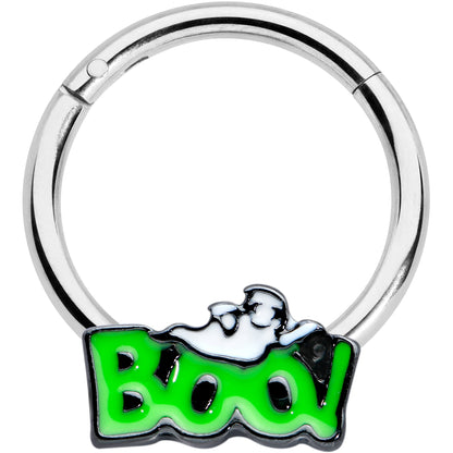 16G 3/8 Green Boo Smile Ghost Halloween Hinged Segment Ring
