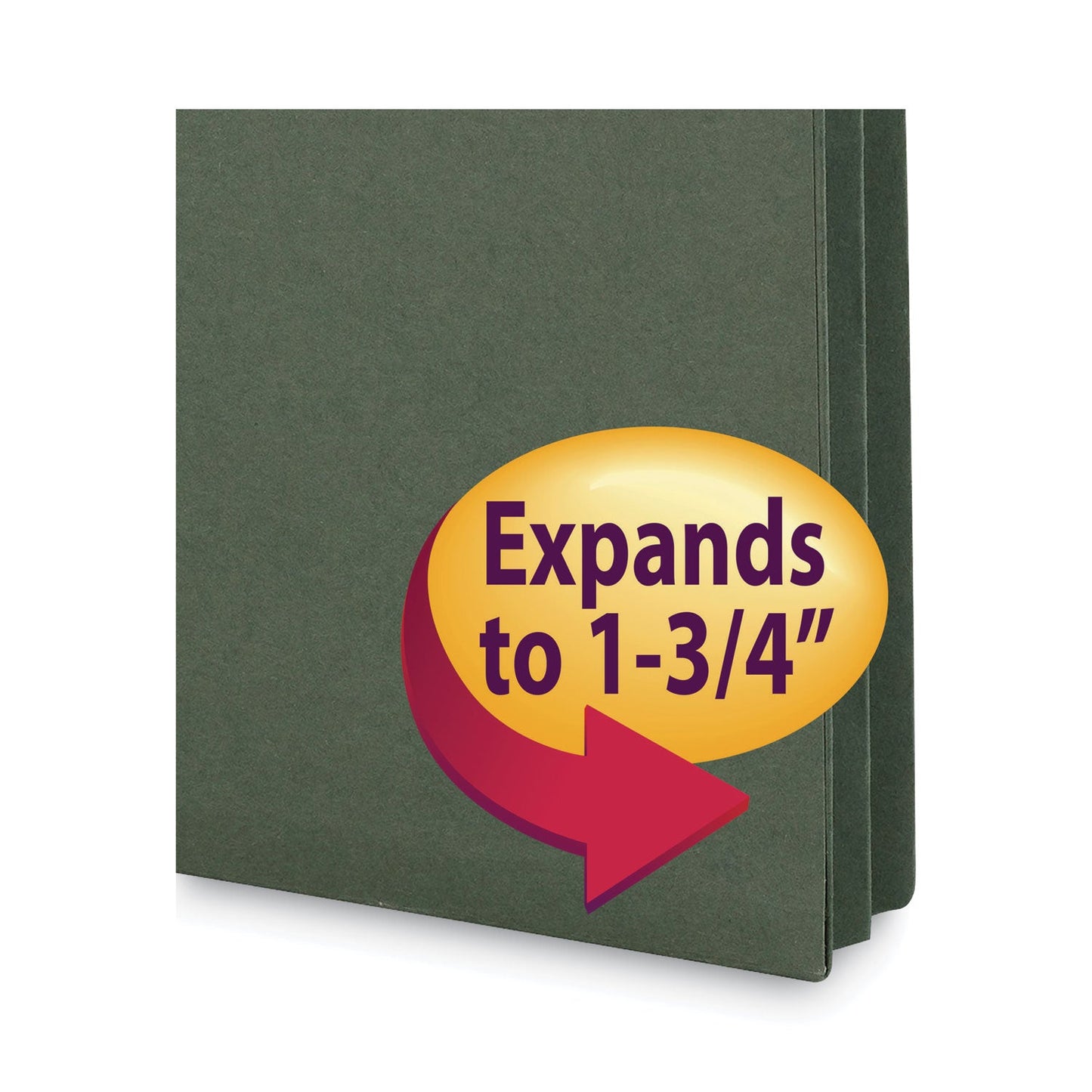 Smead Hanging Pockets with Full-Height Gusset, 1 Section, 1.75" Capacity, Letter Size, Straight Tabs, Standard Green, 25/Box