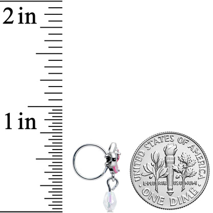 20G 5/16 Heart Pink Butterfly Clear Dangle Nose Hoop