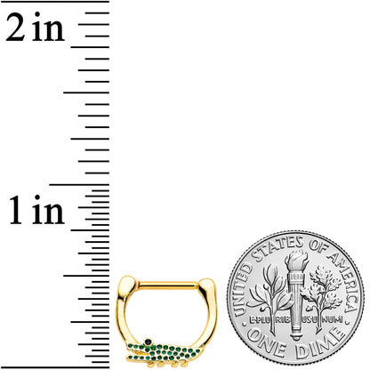 16G 5/16 Gold Tone Green Hungry Alligator Cartilage Clicker