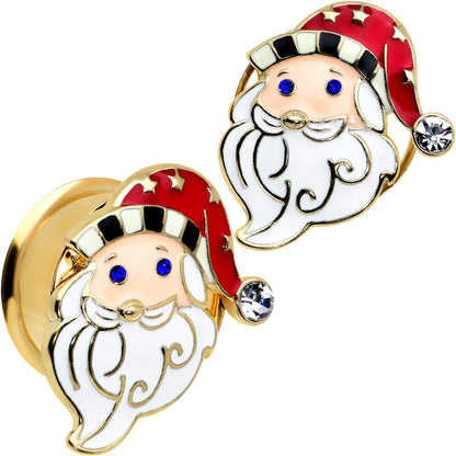 Color Gem Gold Tone Snazzy Santa Christmas Double Flare Plug Set