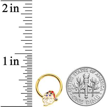 16G 3/8 Clear Gem Gold Tone Santa Christmas Hinged Segment Ring