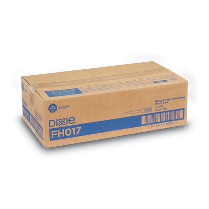 Dixie Plastic Cutlery, Forks, Heavyweight, Clear, 1,000/Carton